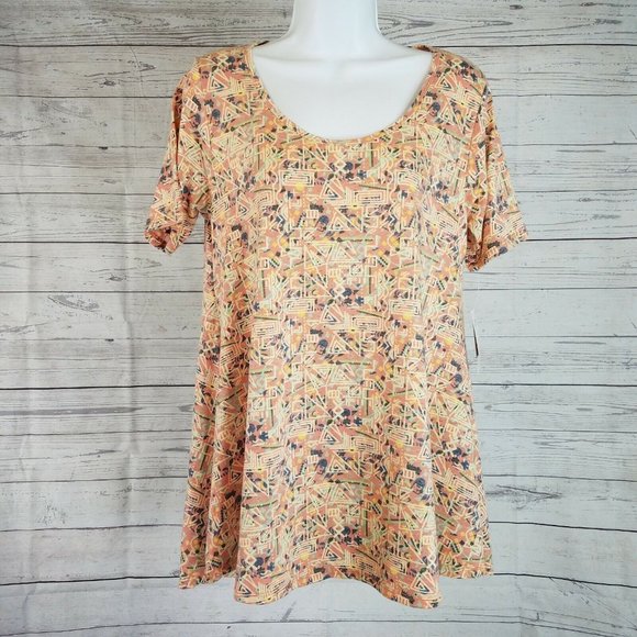 LuLaRoe Womens Perfect T Top Sz XS Pink Geometric Short Sleeve - Picture 1 of 4